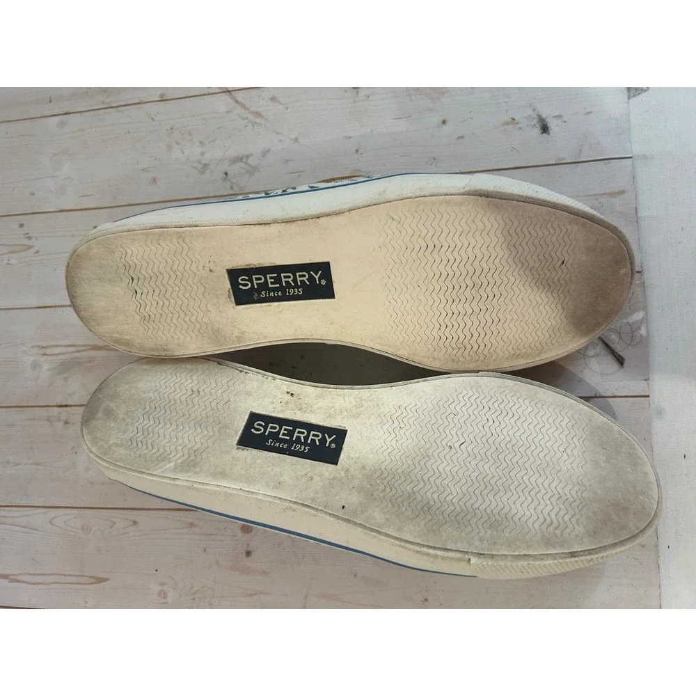 Sperry Top-Sider Men 7 Blue & White Bahama Coral Print Boat Shoes Slip-On